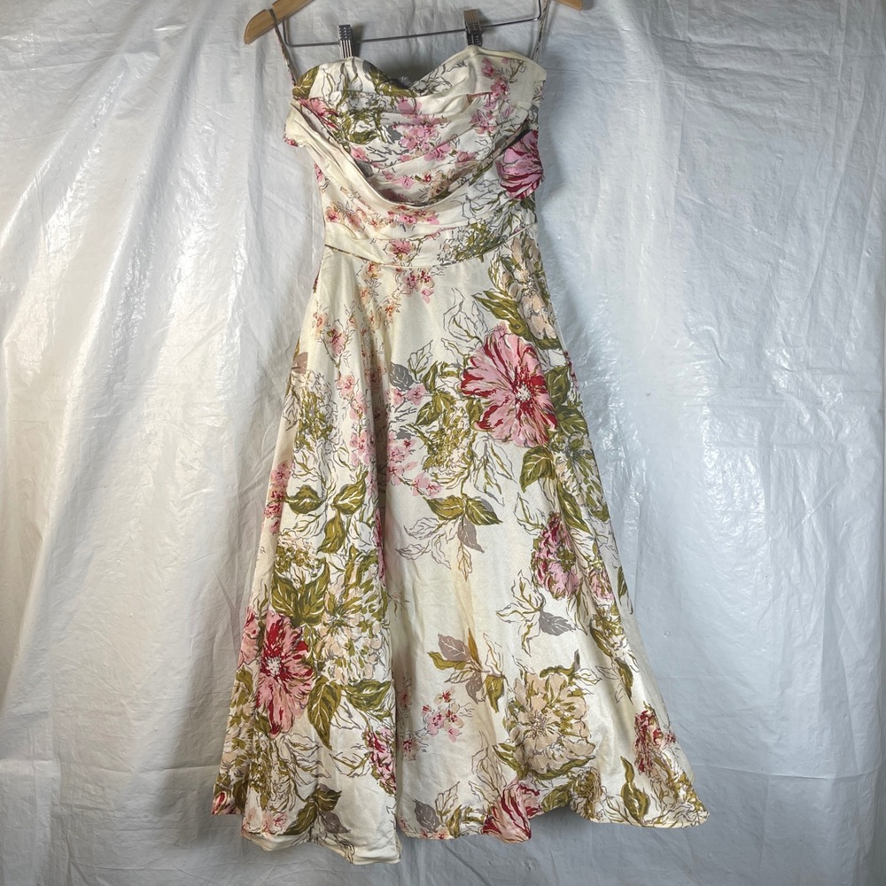Vintage 50s Fred Perlberg Floral Strapless Party Dress Tulle Crinoline XS S